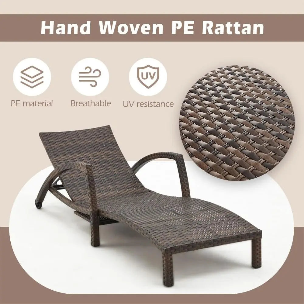 Chaise Lounge Chairs Set of 2 Wicker Pool Lounge Chairs Outdoor with 5 Adjustable Back Amp Removable Cushion Amp Tray Tanning C
