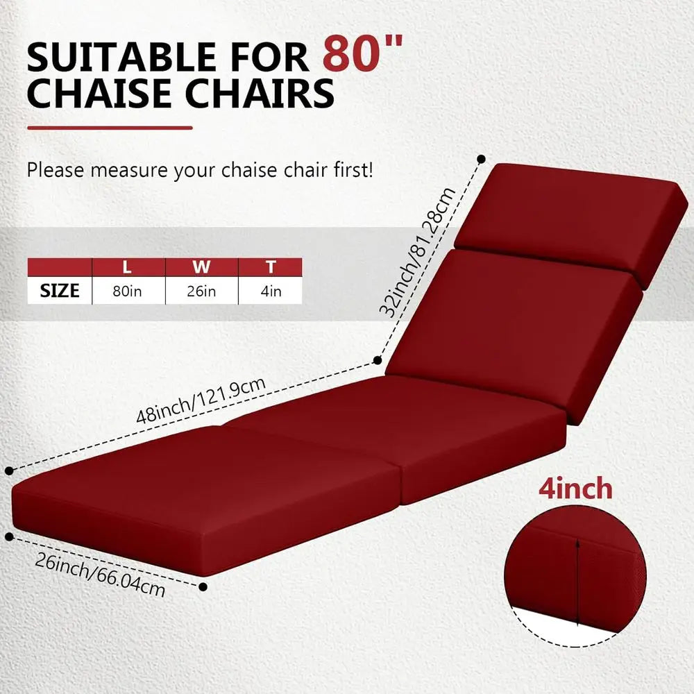 Outdoor Chaise Lounge Cushions, Set of 4, 80 X 26 X 4, Waterproof Patio Replacement Cushions
