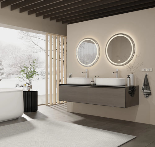 600Mm LED round Wall Mounted Vanity Mirror with Demister Pad Smart Touch Sensor Memory Function Backlit Front Lighted 3 Colors