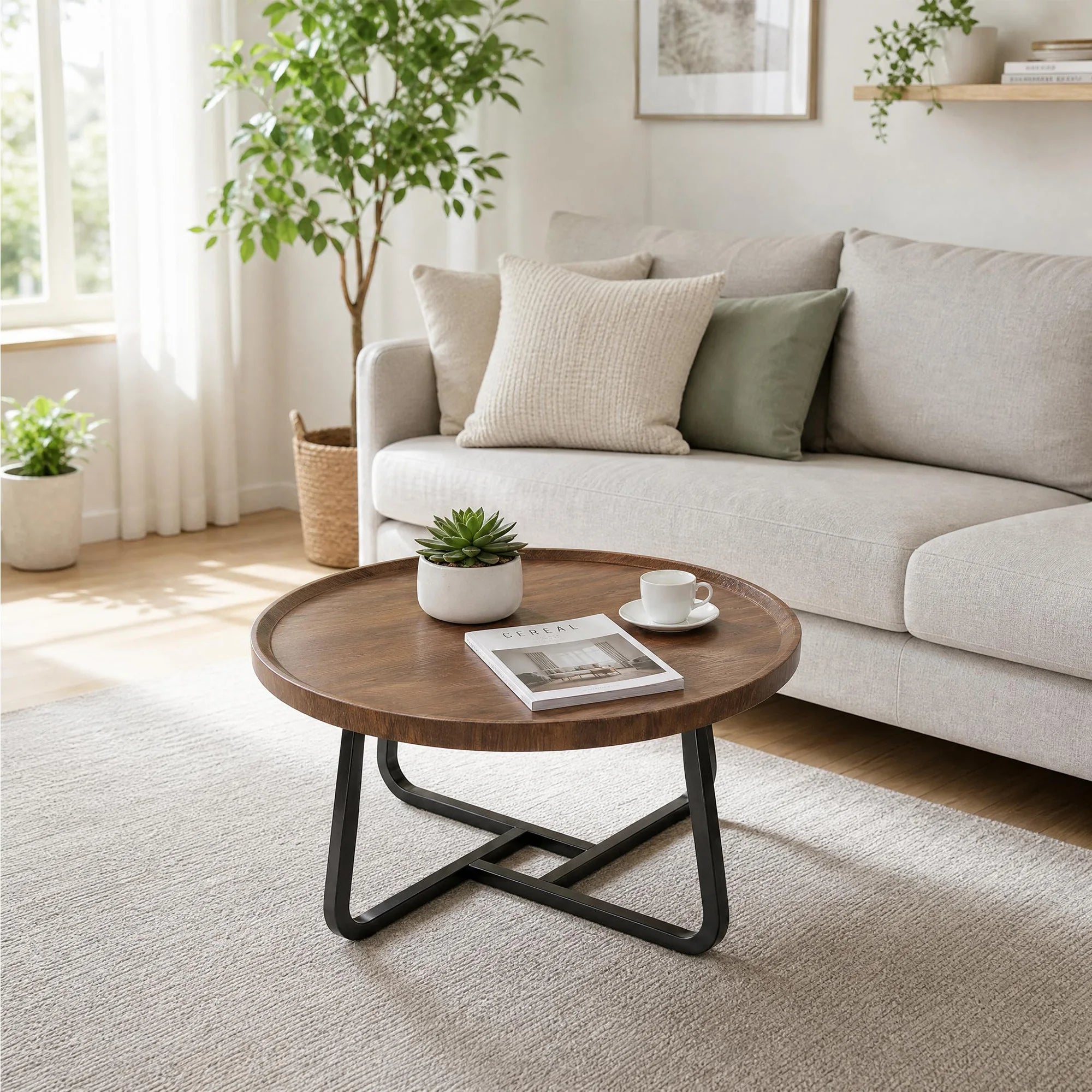 19.7In Minimalist round Side Table, Small Coffee Tea End Table with Metal Frame for Living Room Bedroom Decor