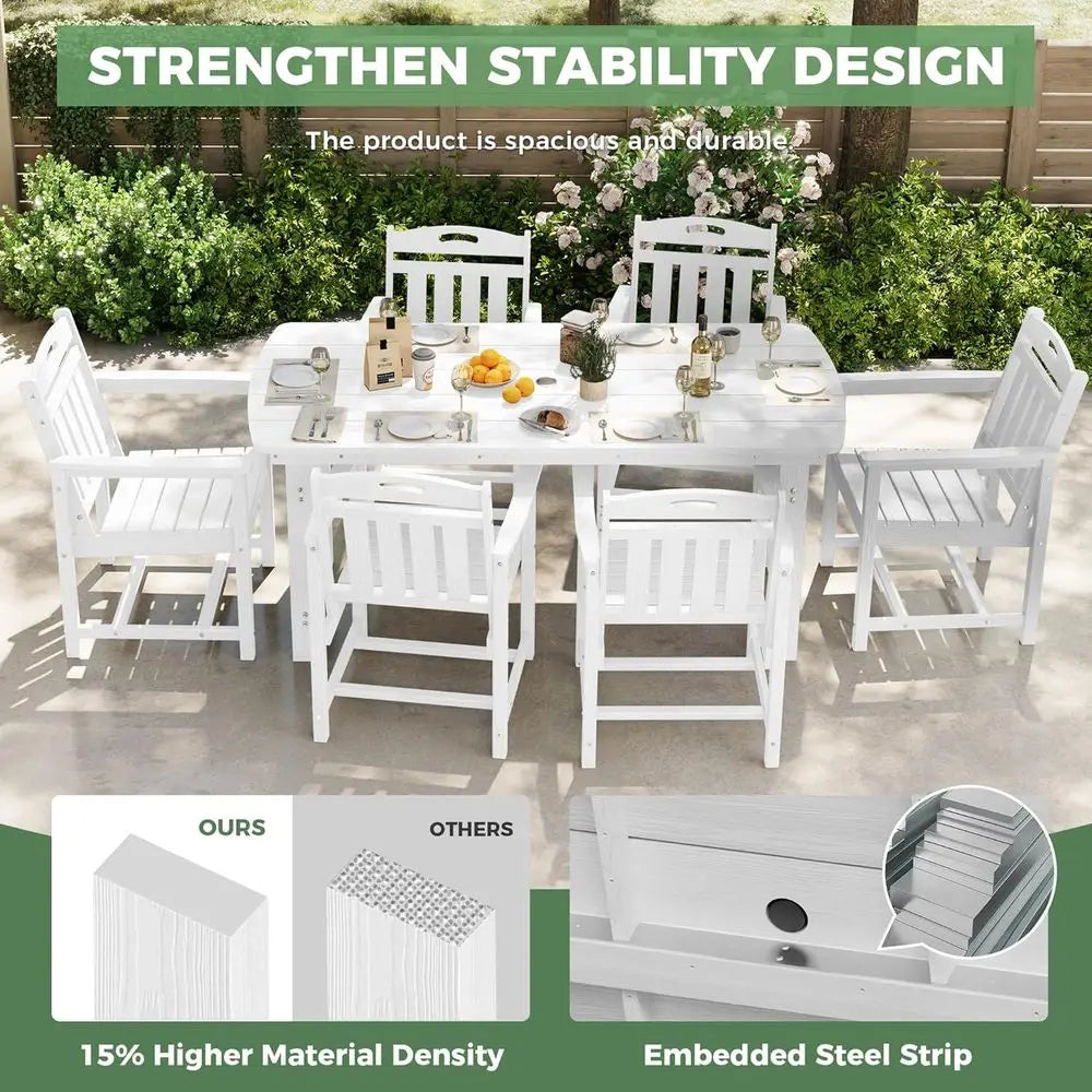 Weather-Resistant 7-Piece Patio Dining Set with Table & 6 Chairs – White