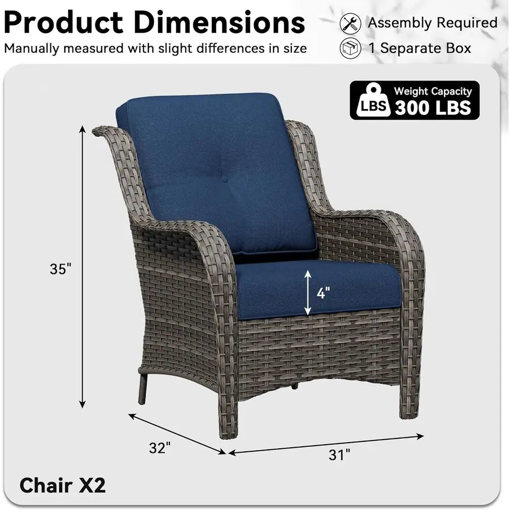 2-Piece Outdoor Wicker Patio Chair Set with Thick Cushions, High Back & Deep Seating – Blue