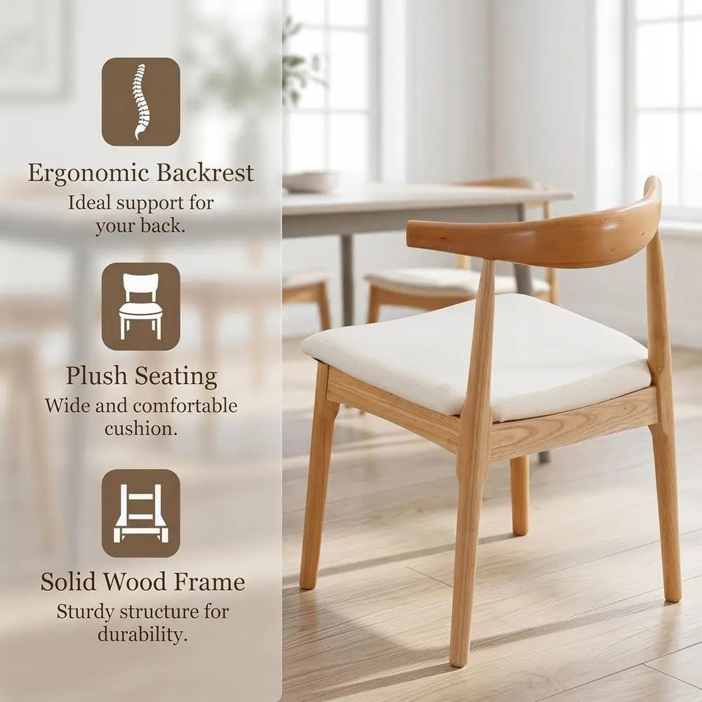 Set of 4 Modern Linen Fabric Dining Chairs with Open Curved Back, Suitable for Contemporary Dining Rooms and Restaurants - Natur