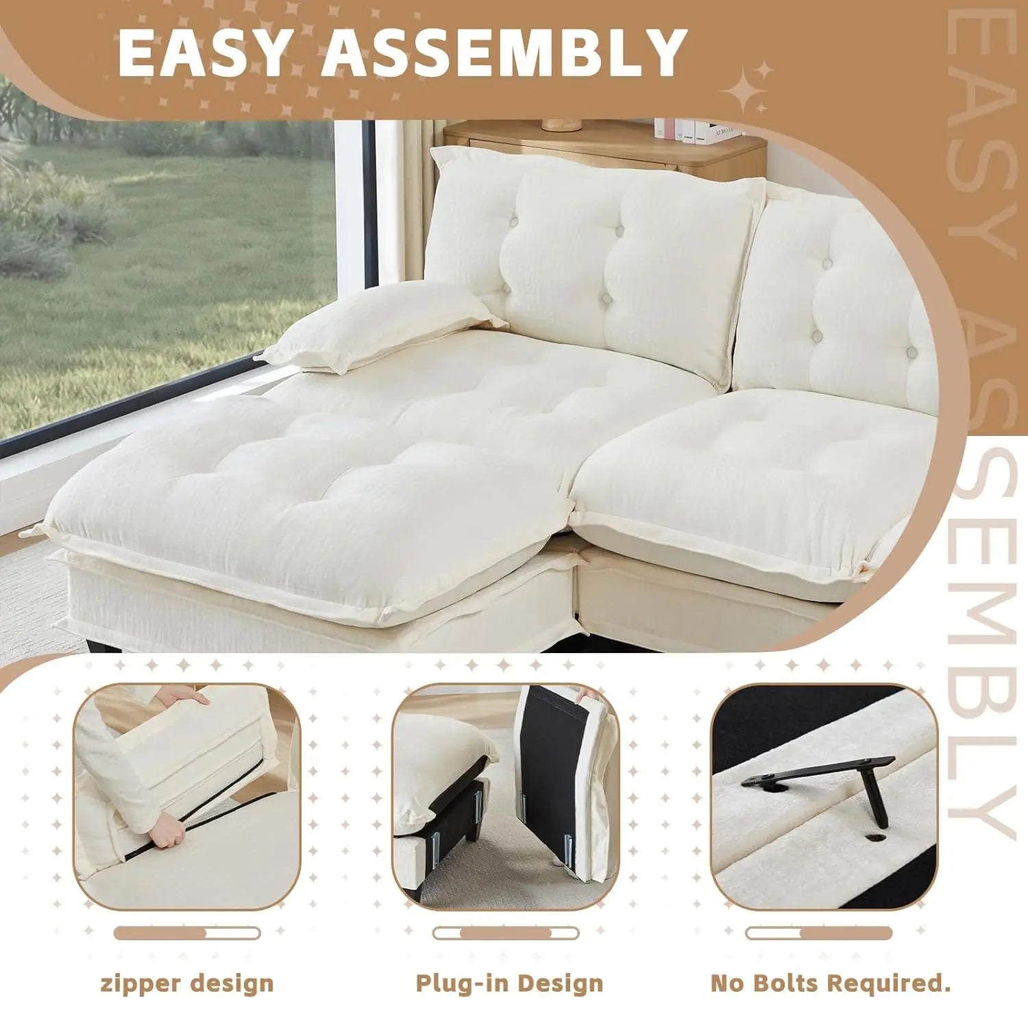 77" Modular Sectional Sofa-Chenille Deep 2 Seater Cloud Couch, Button Seat Cushions for Living Room & Apartment,, Customized