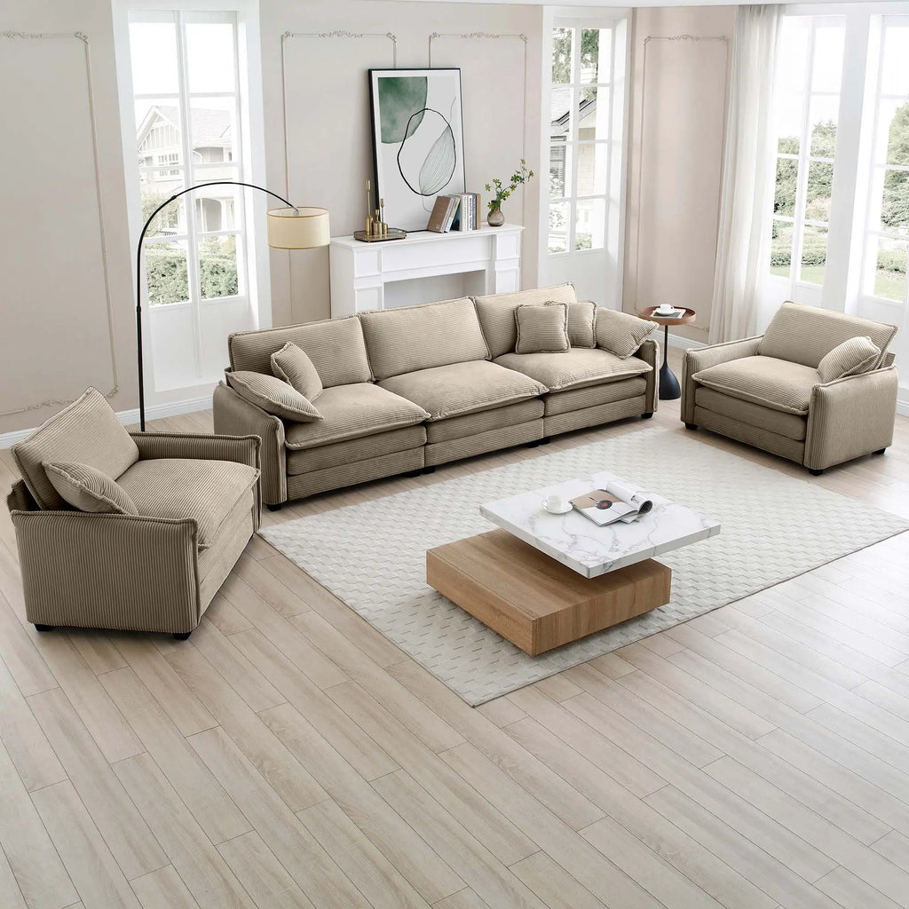Home Theater Style 3-Seater Sofa Set with Soft Cushions & Pillows – Warm Cozy Design