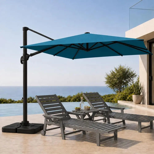 OUTFITTERS 10X13 FT Patio Cantilever Umbrella with Base, Outdoor Large Offset Rectangular Double Top Heavy Duty Umbrellas With
