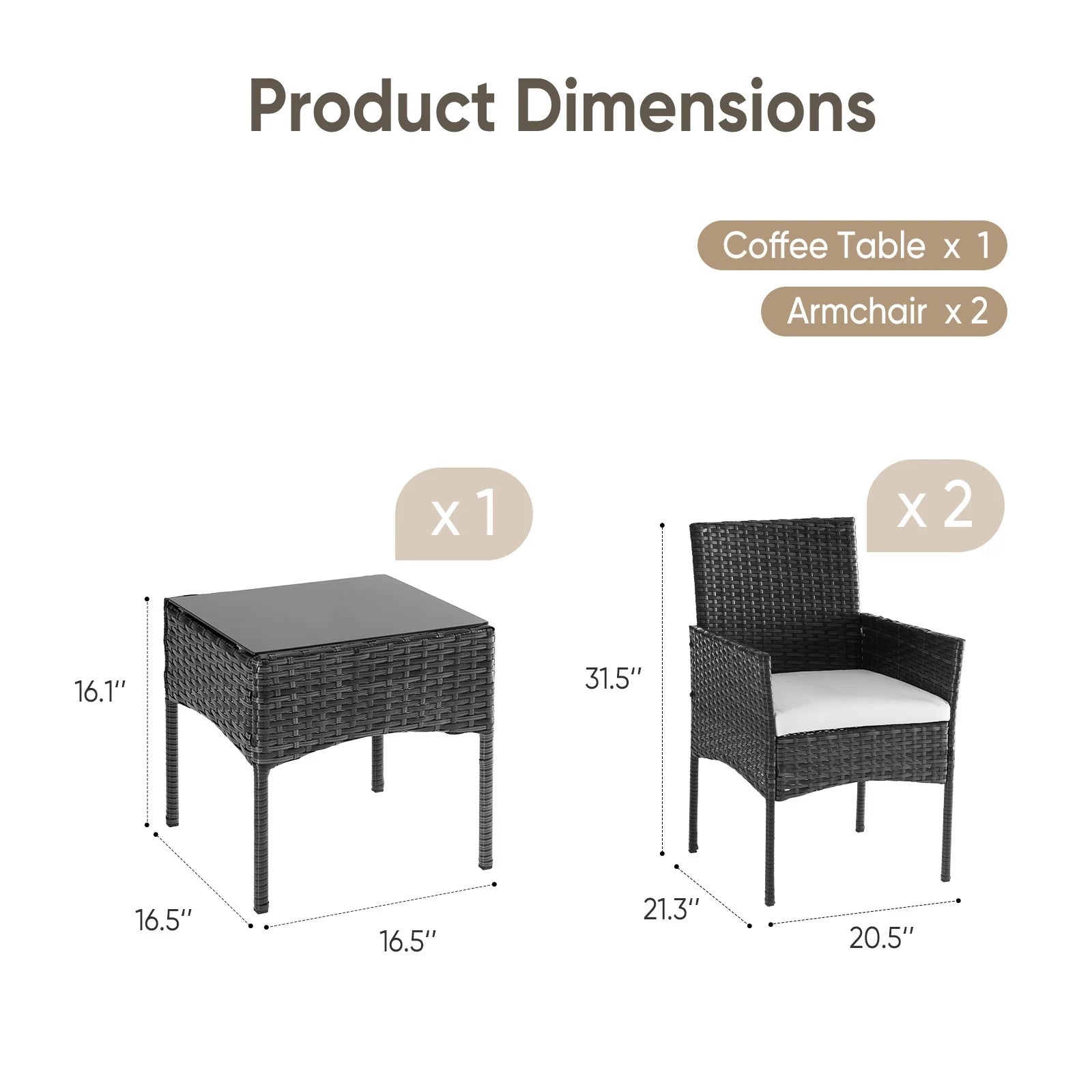 3-Piece Outdoor Patio Furniture Set – All-Weather Rattan Bistro Conversation Set