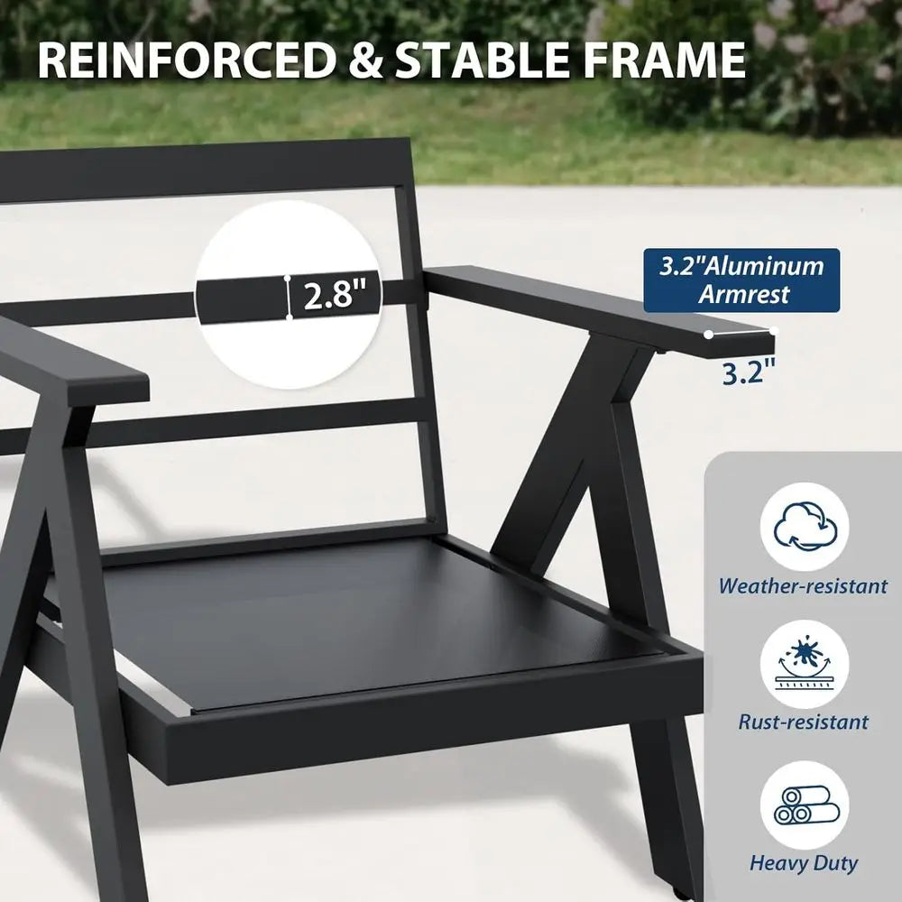 2-Piece Outdoor Metal Patio Furniture Set with Cushions, Weather-Resistant Armchairs for Balcony, Porch, Deck, Black/Beige