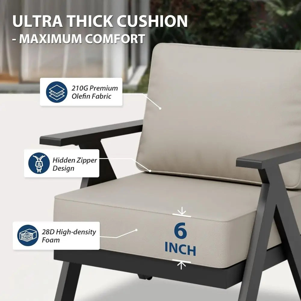2-Piece Outdoor Metal Patio Furniture Set with Cushions, Weather-Resistant Armchairs for Balcony, Porch, Deck, Black/Beige