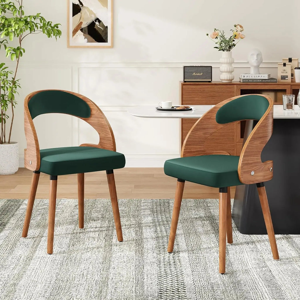 Wood Dining Chairs, Set of 2 Modern Upholstered Dining Chairs with Curved Backrest for Kitchen, Dining Room, Living Room