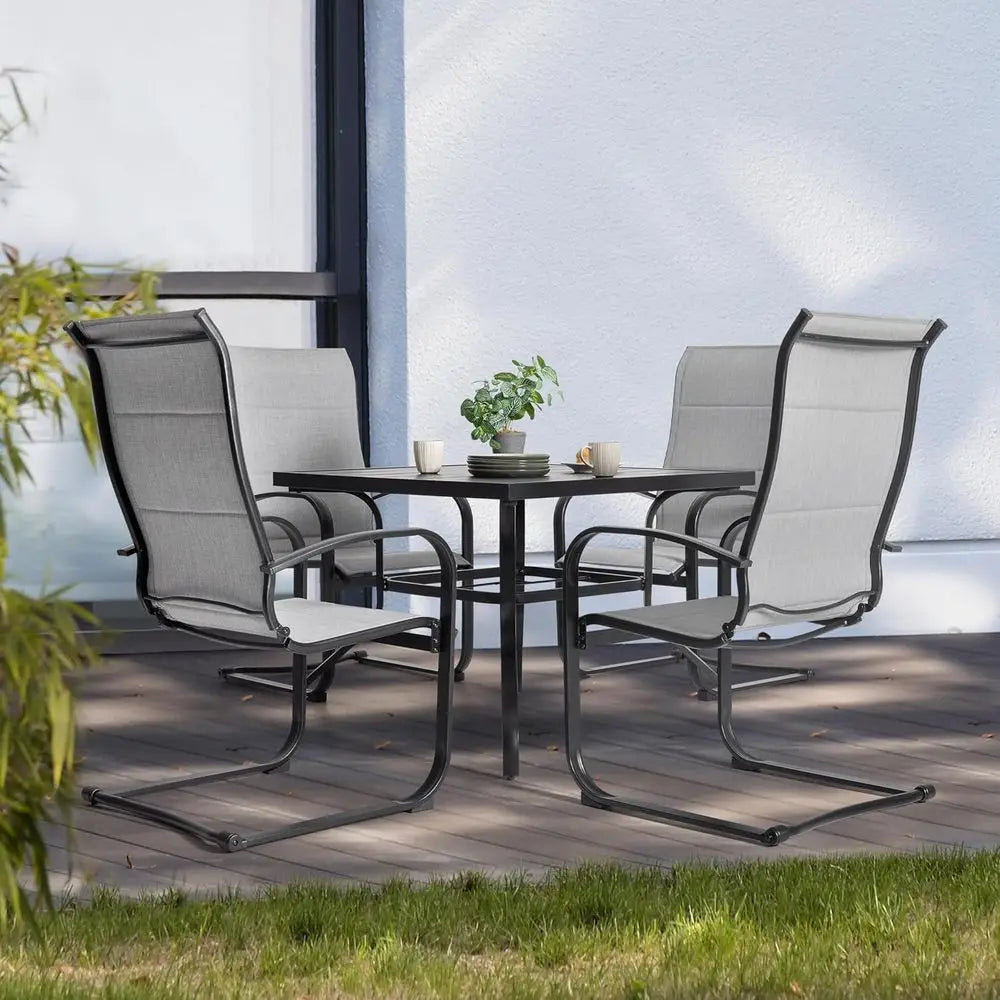 All-Weather Padded Textilene Outdoor Dining Chair Set of 4 with Spring Motion and High Back, Gray