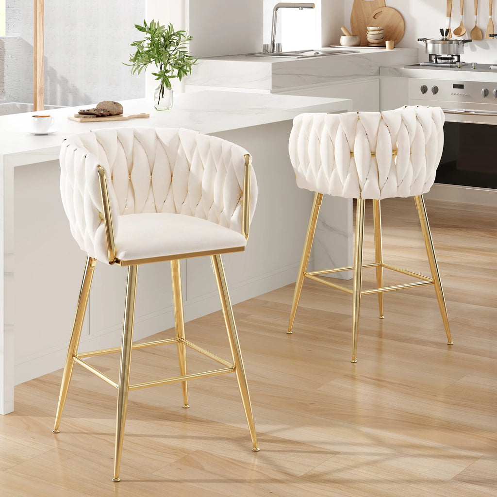 Set of 2 26" Bar Stools, Modern Mid-Century Kitchen Stools with Back, Metal Legs, for Kitchen, Dining Room