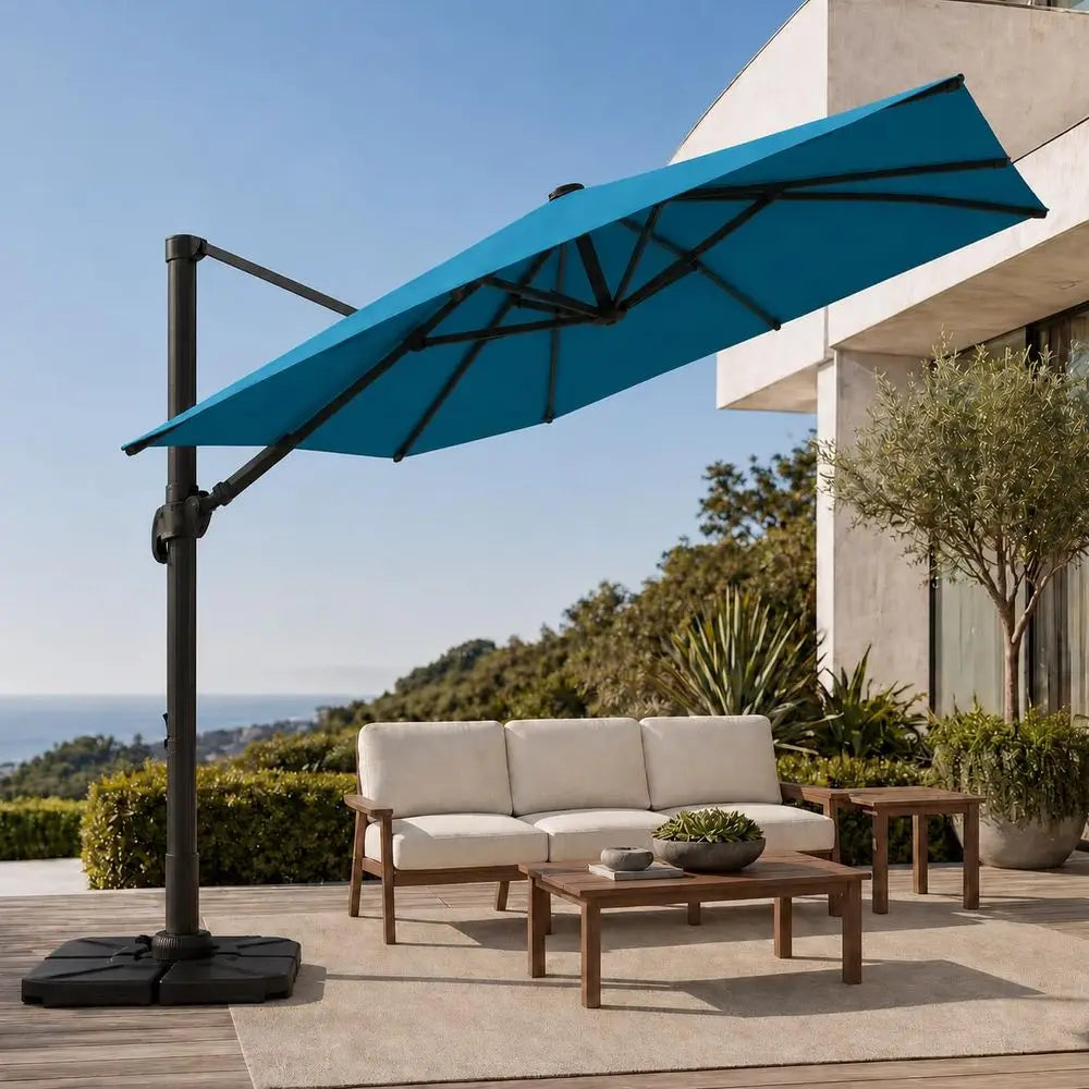 OUTFITTERS 10X13 FT Patio Cantilever Umbrella with Base, Outdoor Large Offset Rectangular Double Top Heavy Duty Umbrellas With