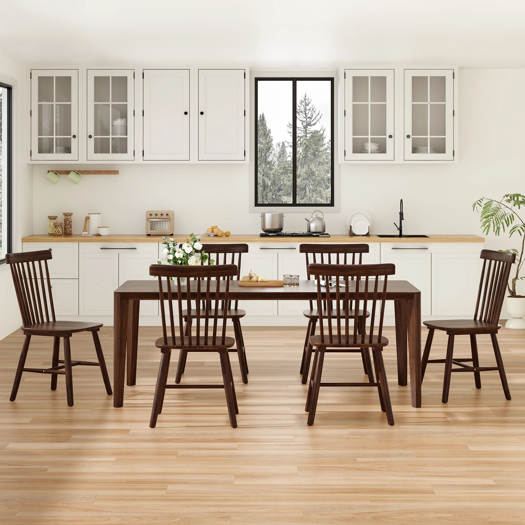 Dining Chairs Set of 4, Mid Century Modern Spindle Back Wood Chairs with Comfortable Seat for Kitchen & Dining Room