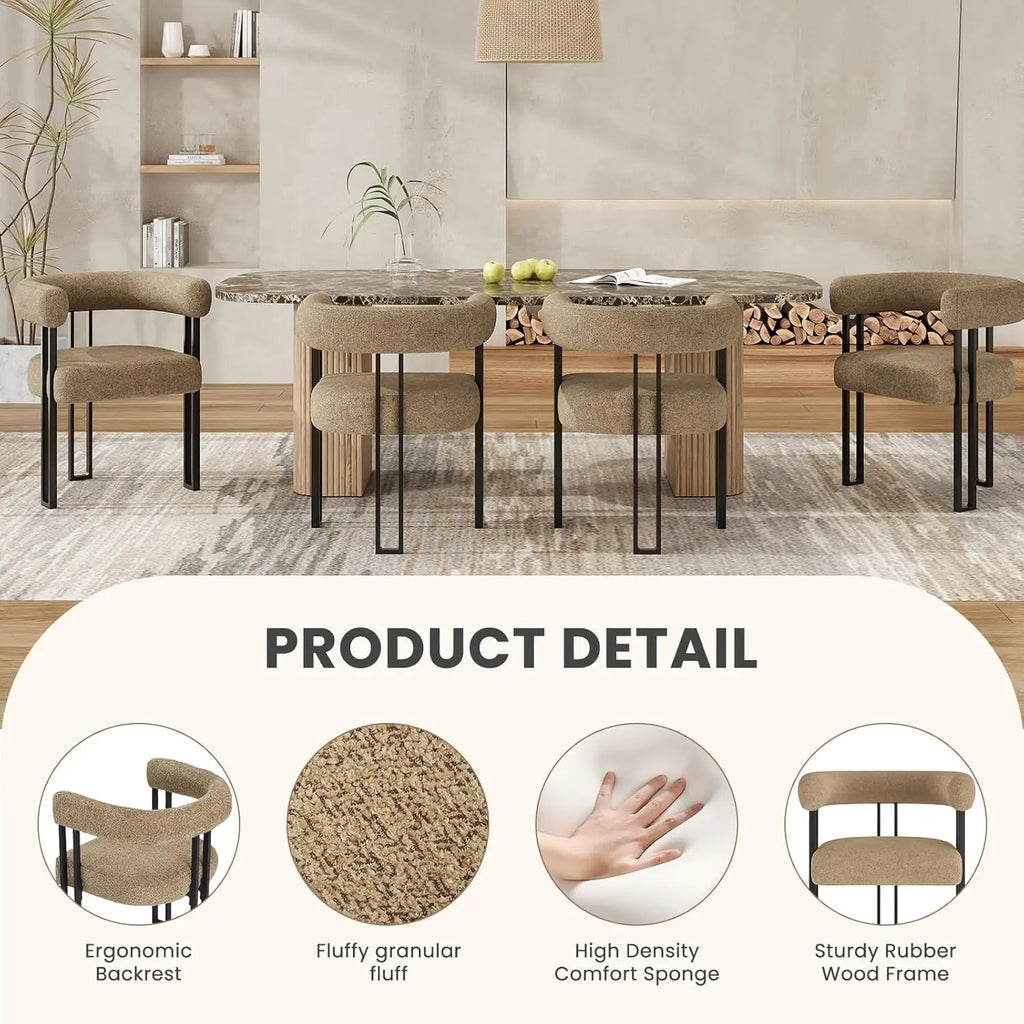 Set of 2 Upholstered Bouclé Dining Arm Chairs, Modern Accent Chairs with Cushioned Seat & Back, for Living Room