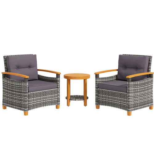 3 Pieces Wicker Patio Bistro Set Outdoor with Cushions, Gray
