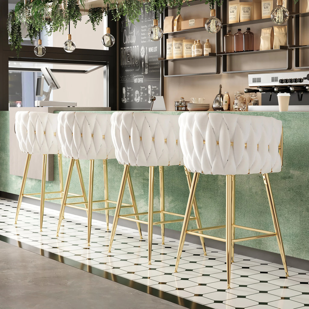 Set of 2 26" Bar Stools, Modern Mid-Century Kitchen Stools with Back, Metal Legs, for Kitchen, Dining Room