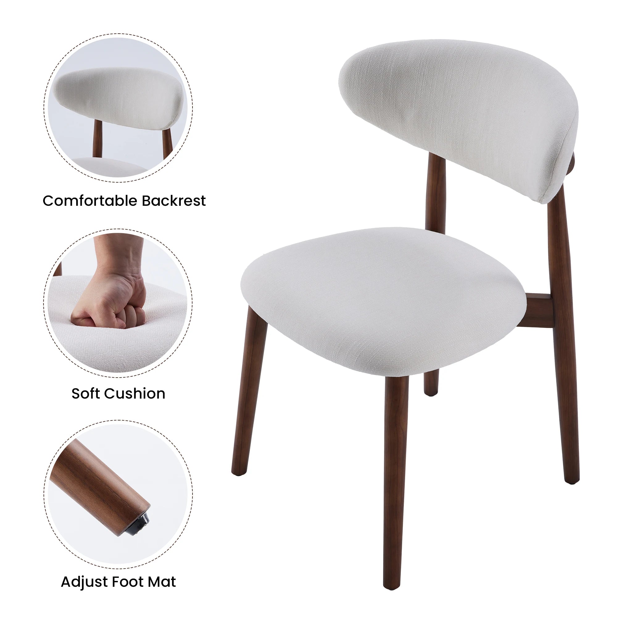Solid Wood Dining Chairs Set of 2 with Modern Fabric Upholstered for Dining Room