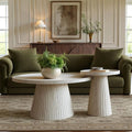 2-Piece Round Coffee Table Set with Marble Veneer – Nesting Travertine Tables for Living Room & Office