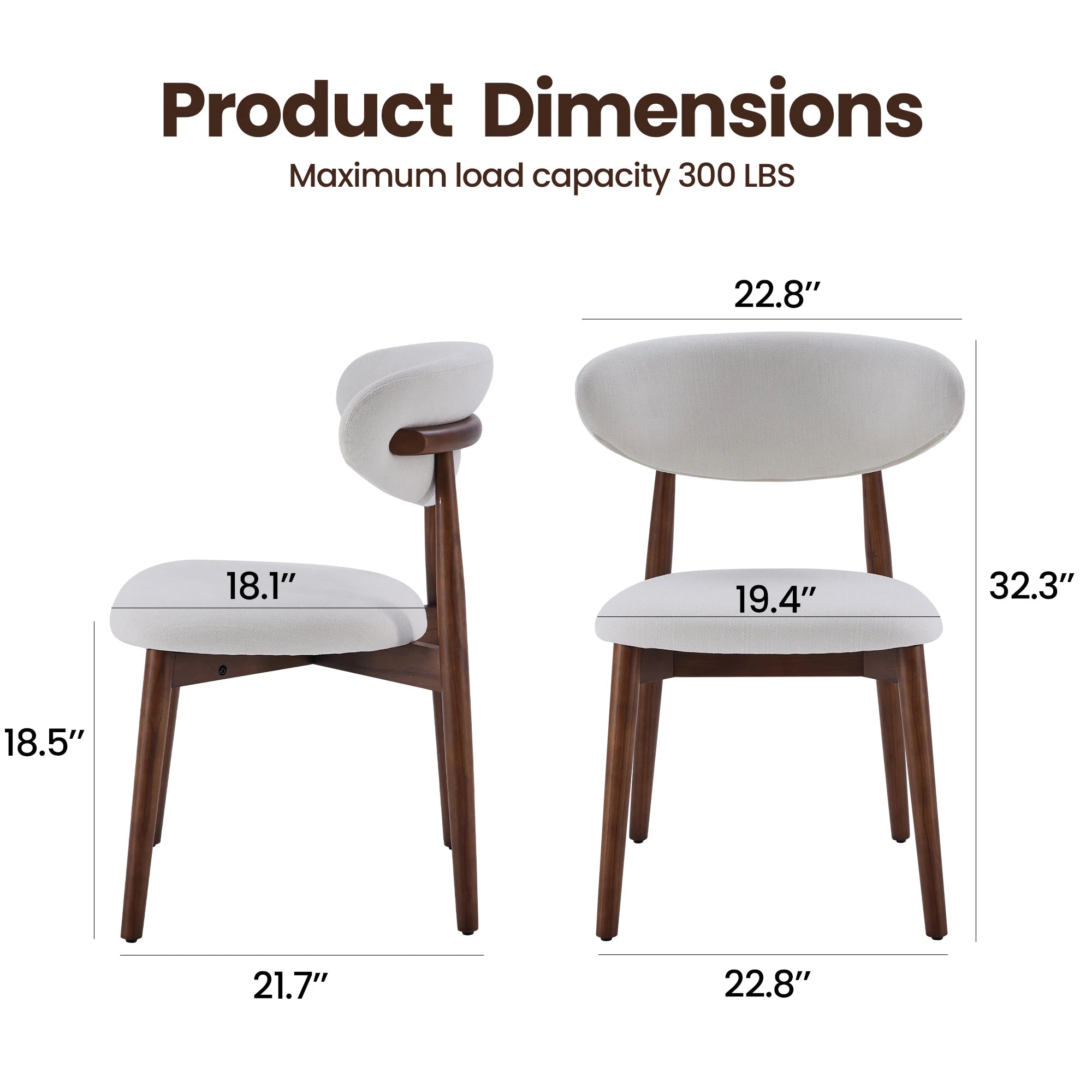 Solid Wood Dining Chairs Set of 2 with Modern Fabric Upholstered for Dining Room