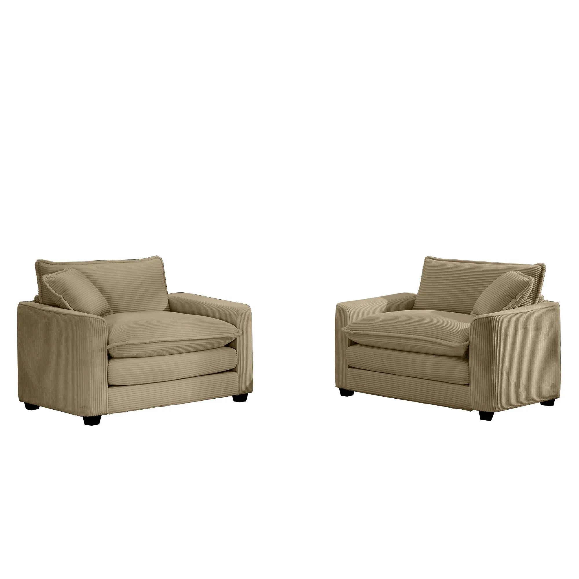 Luxurious Tan Corduroy Deep-Seated Sofa Set with Two Single Chairs for Living Room, Bedroom & Office