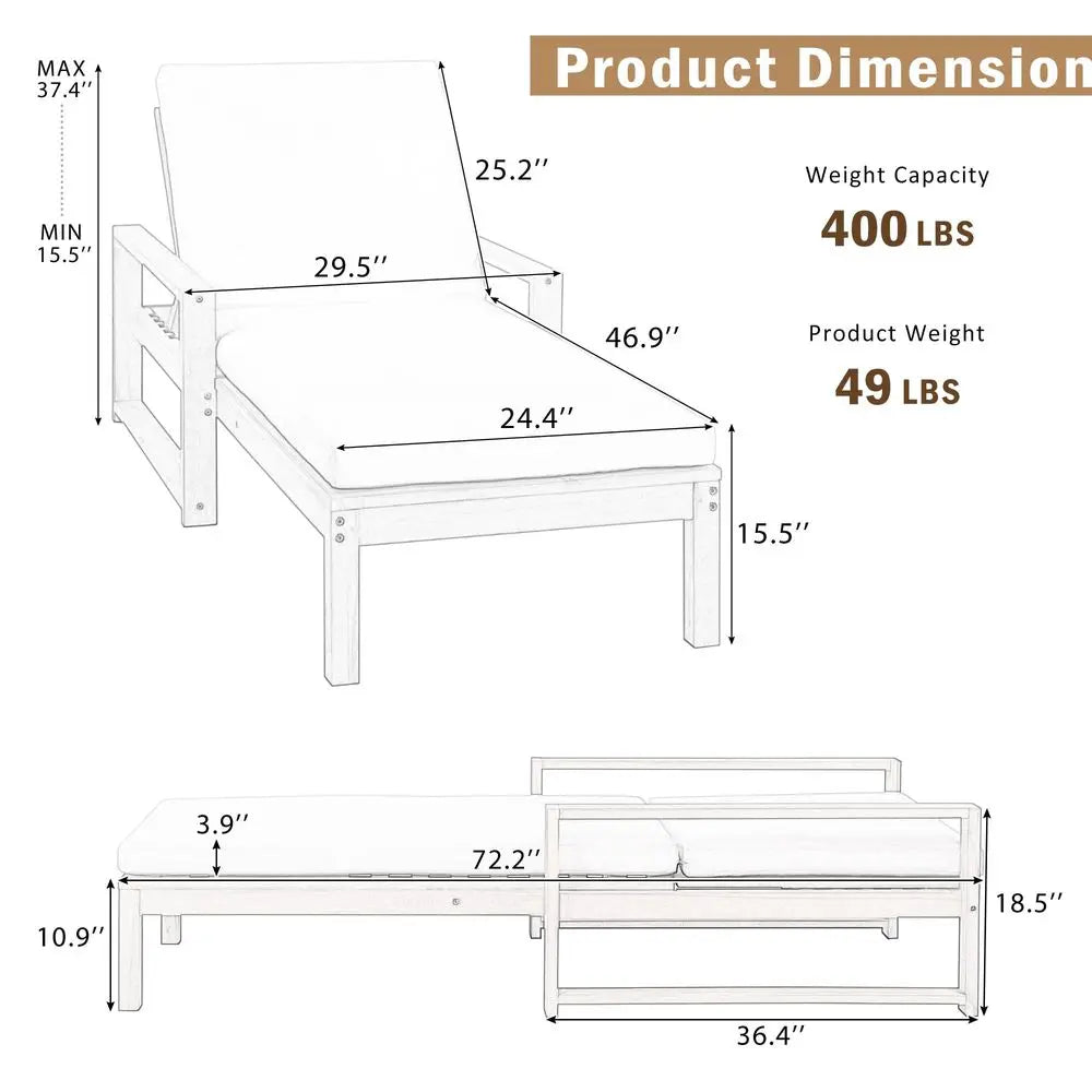Patio Chaise Lounge Chair, Outdoor Sunbathing Chair Lawn Reclining Lounger with 6 Adjustable Position, Aluminium Frame, Outside