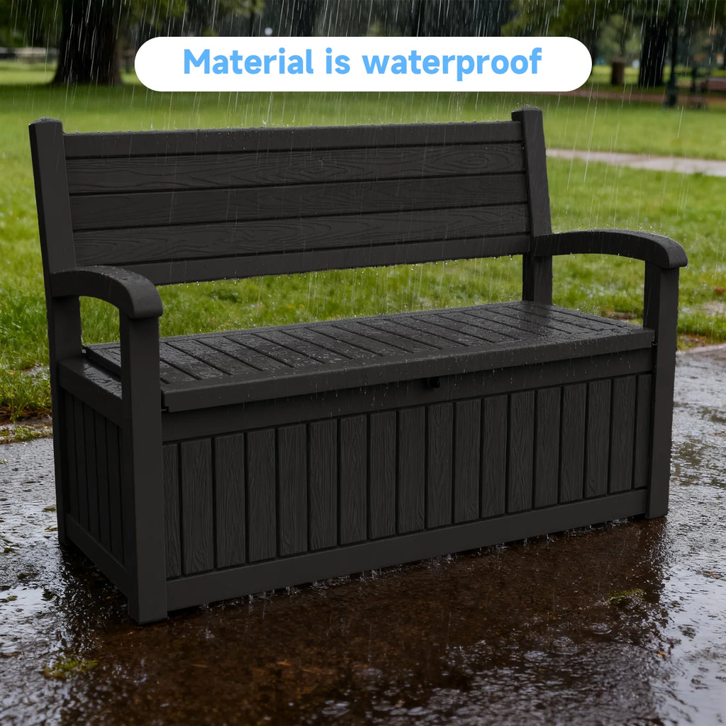 Outdoor Patio Storage Bench Plastic Weather Resistant Bench with Storage Space for Backyard Garden Poolside