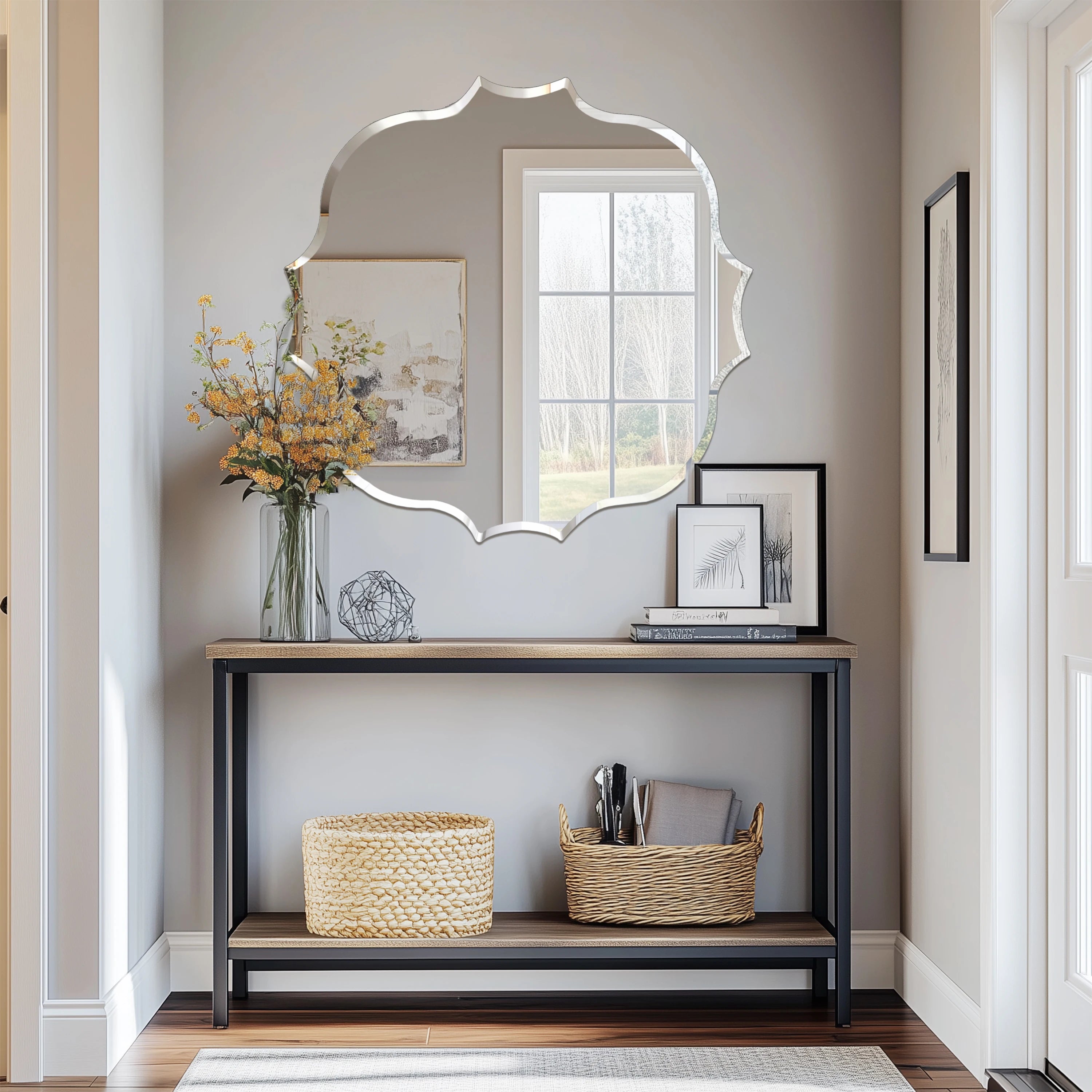 Frameless Silver Square Wall Hanging Mirror, Elegant Beveled Edges Frameless Wall Hanging Mirror, Modern Accent Decor