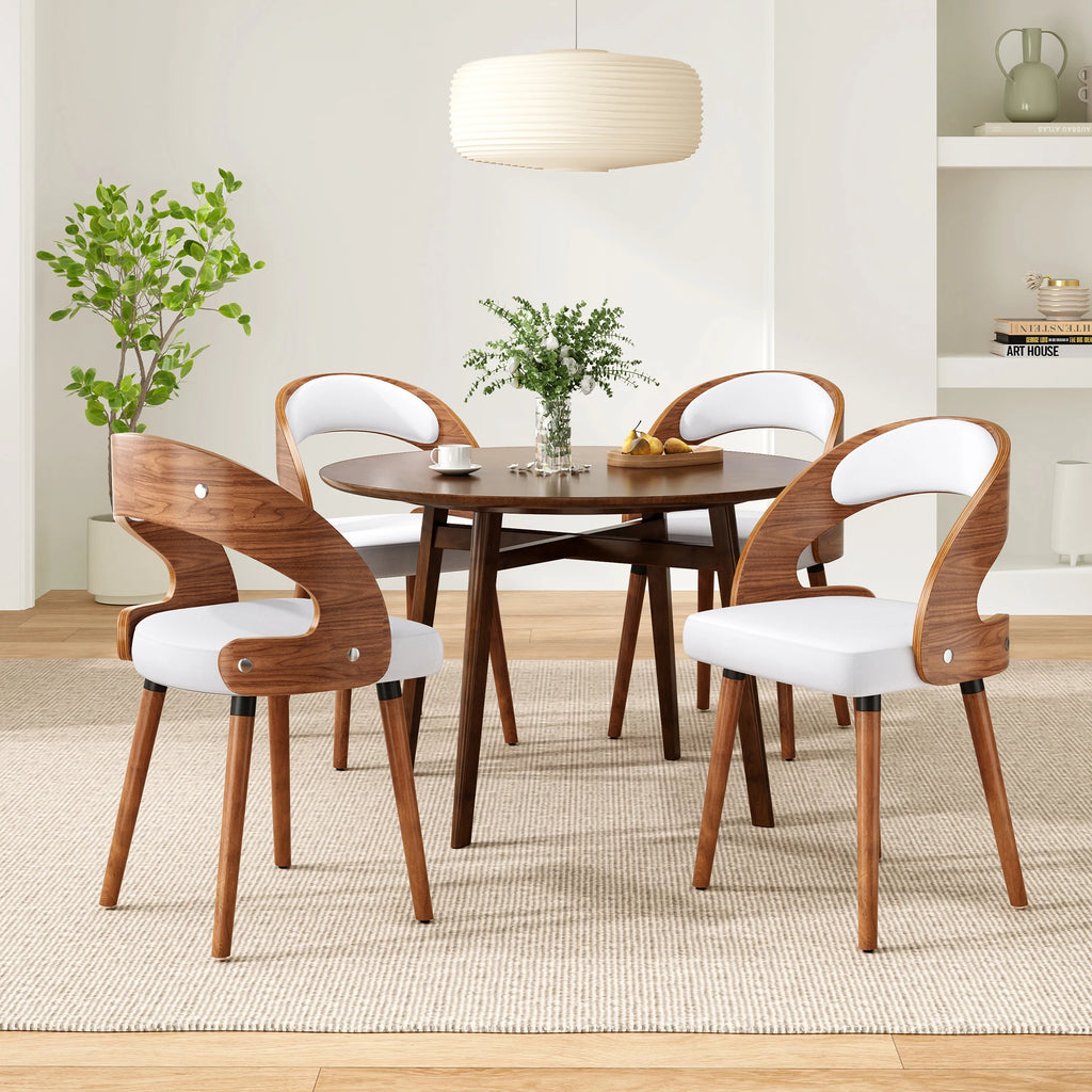 Wood Dining Chairs, Set of 2 Modern Upholstered Dining Chairs with Curved Backrest for Kitchen, Dining Room, Living Room