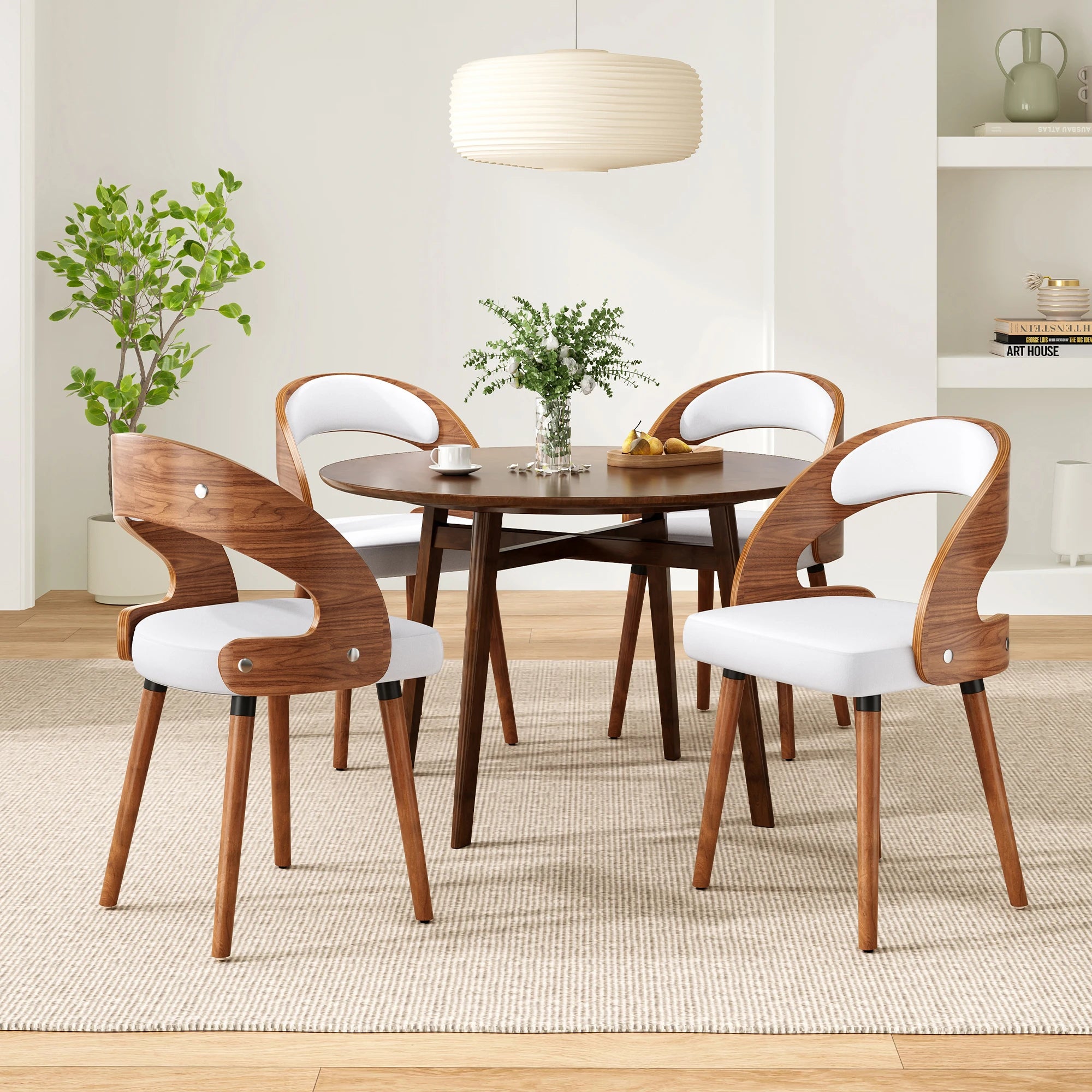 Wood Dining Chairs, Set of 2 Modern Upholstered Dining Chairs with Curved Backrest for Kitchen, Dining Room, Living Room