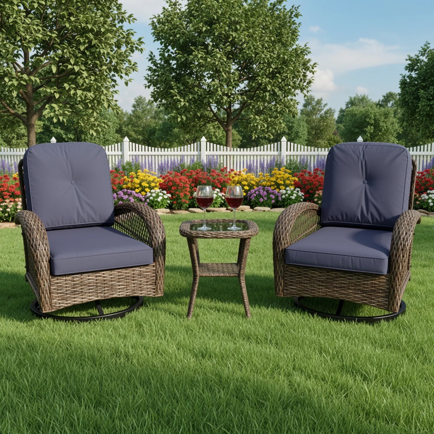 HOOMIC 3-Piece Patio Furniture Set, Outdoor Bistro Set, Rotating Rocking Chairs with Padded Cushions, Modern Conversation Set