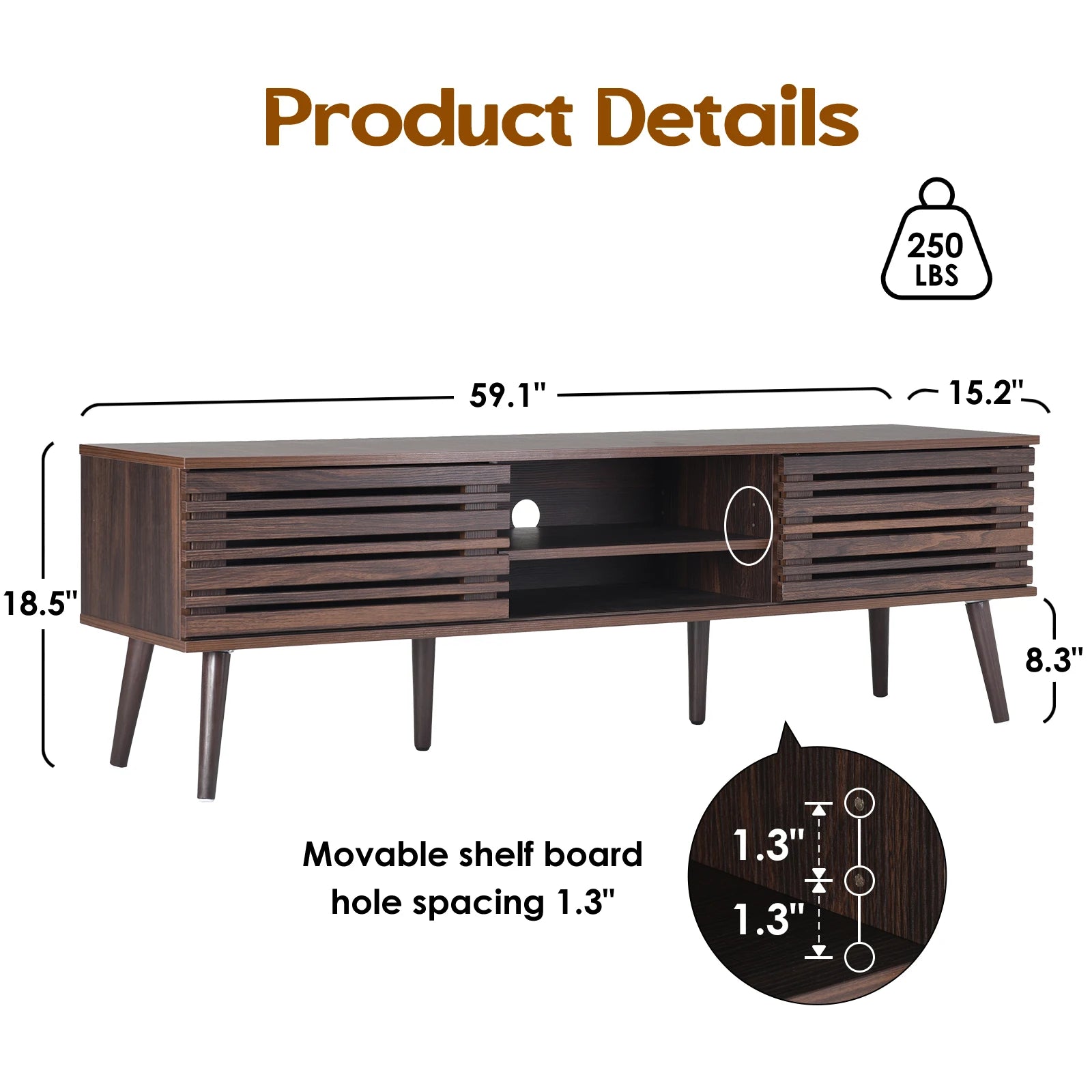 Mid Century Modern TV Stand for Tvs up to 70", Wood Media Console with Storage & Cable Management for Living Room