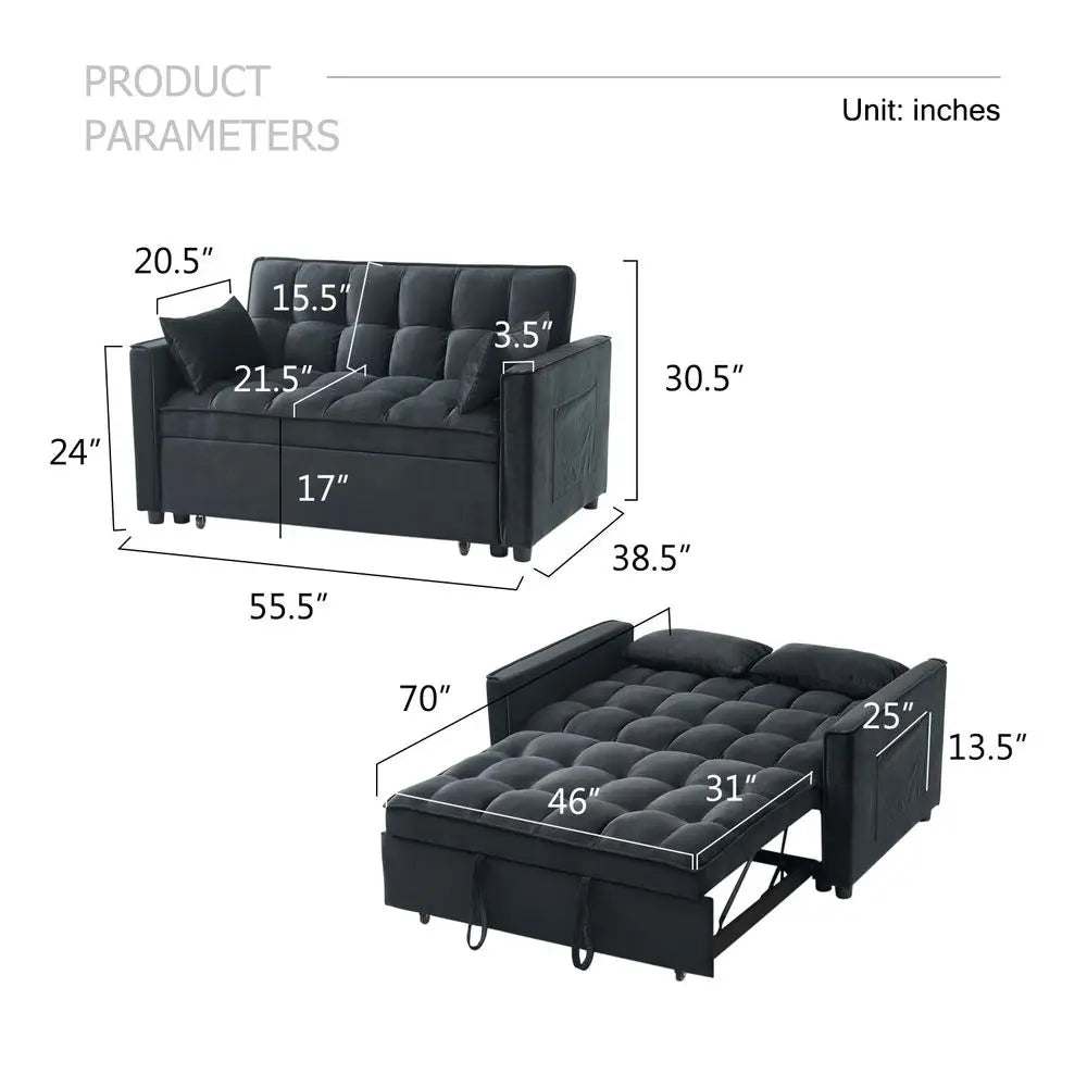 Pull Out Couch Bed Amp Sleeper Sofa, 3In1 Convertible Sofa Bed with Adjustable Backrest, Storage Pockets, Armrests Amp Pillows