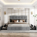 Platform Storage Bed Frame with 4 Drawers, Adjustable Headboard with Square Stitched Button Tufted Design Allewie