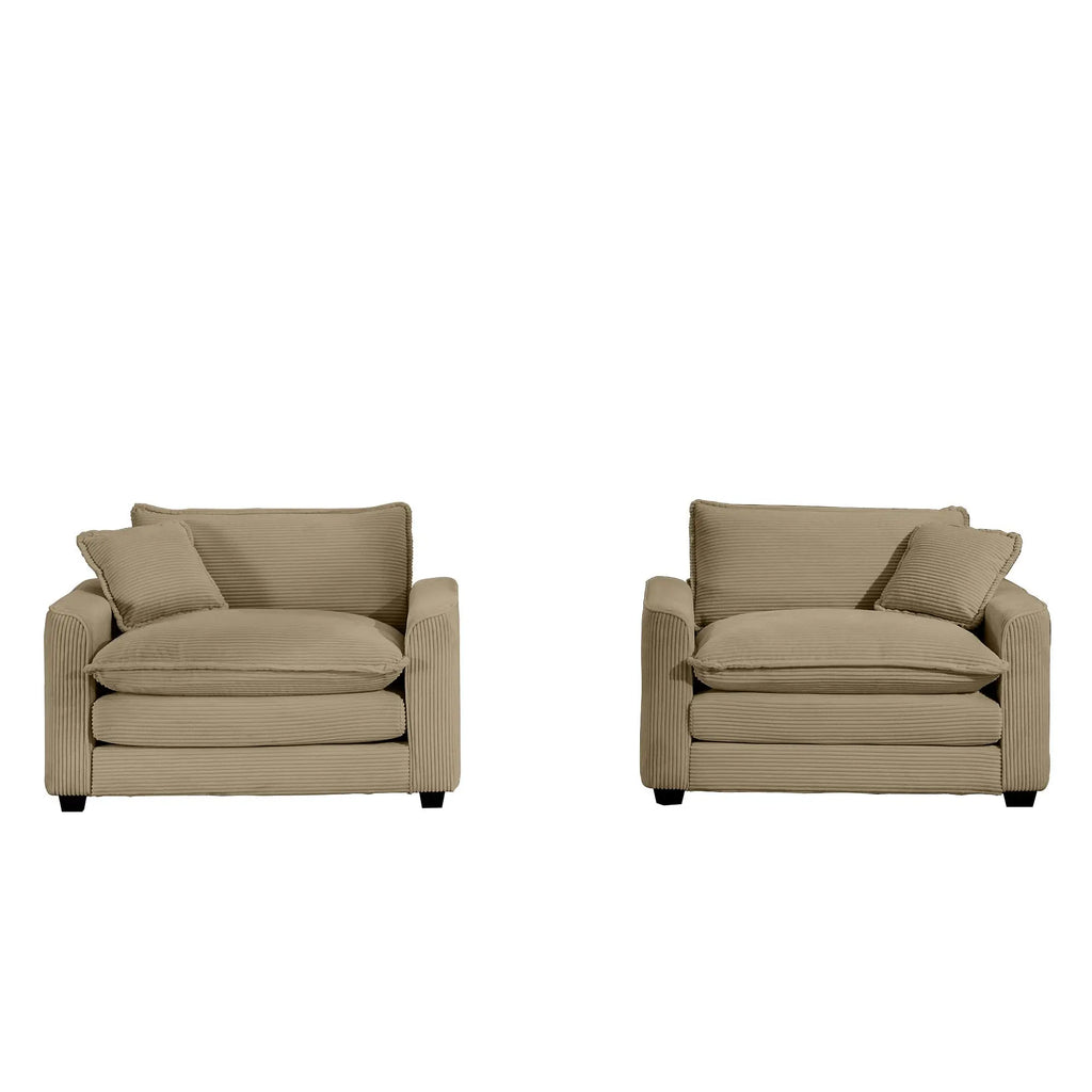 Luxurious Tan Corduroy Deep-Seated Sofa Set with Two Single Chairs for Living Room, Bedroom & Office