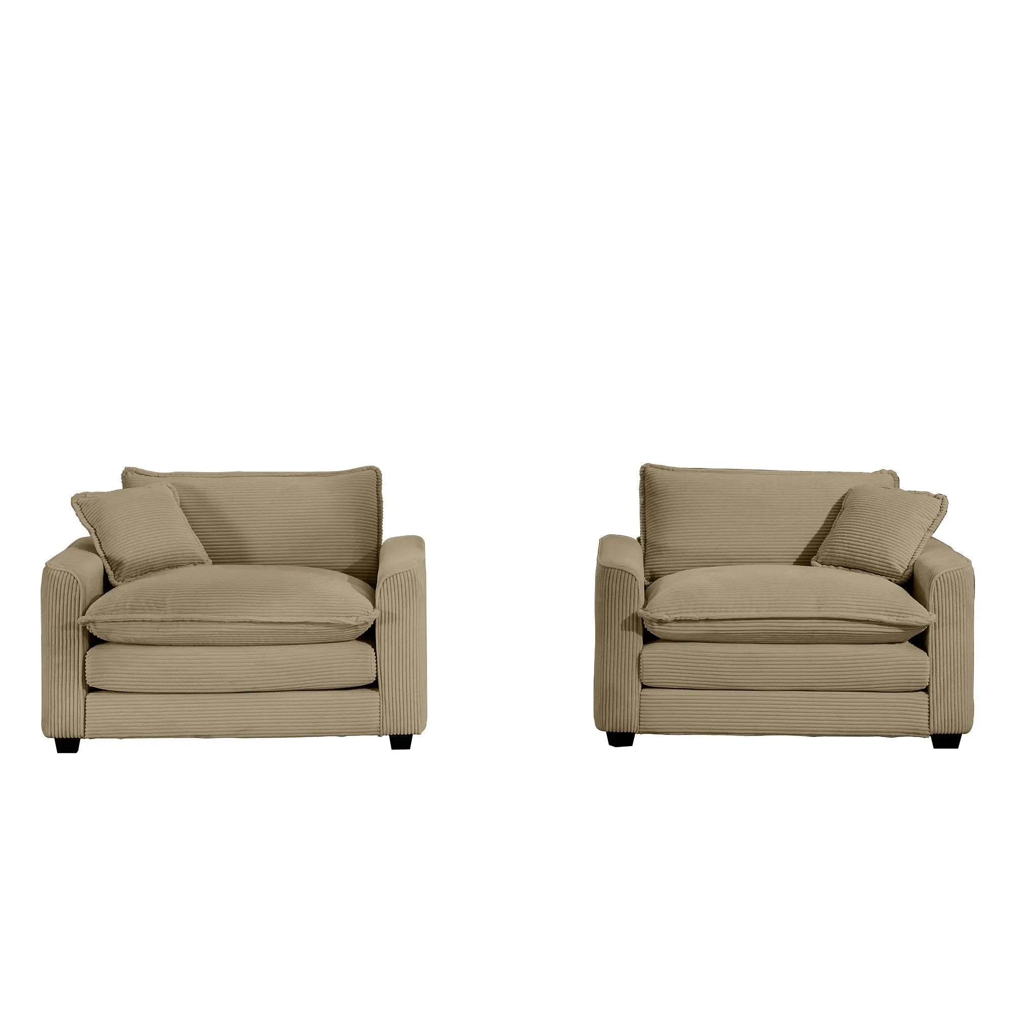 Luxurious Tan Corduroy Deep-Seated Sofa Set with Two Single Chairs for Living Room, Bedroom & Office