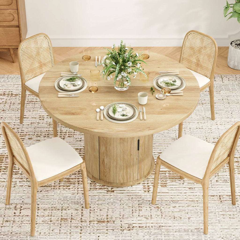 43" round Dining Table for 4 People, Small Wood Kitchen Table with Sturdy Metal Base, Modern round Dinner Table, Easy Assembly