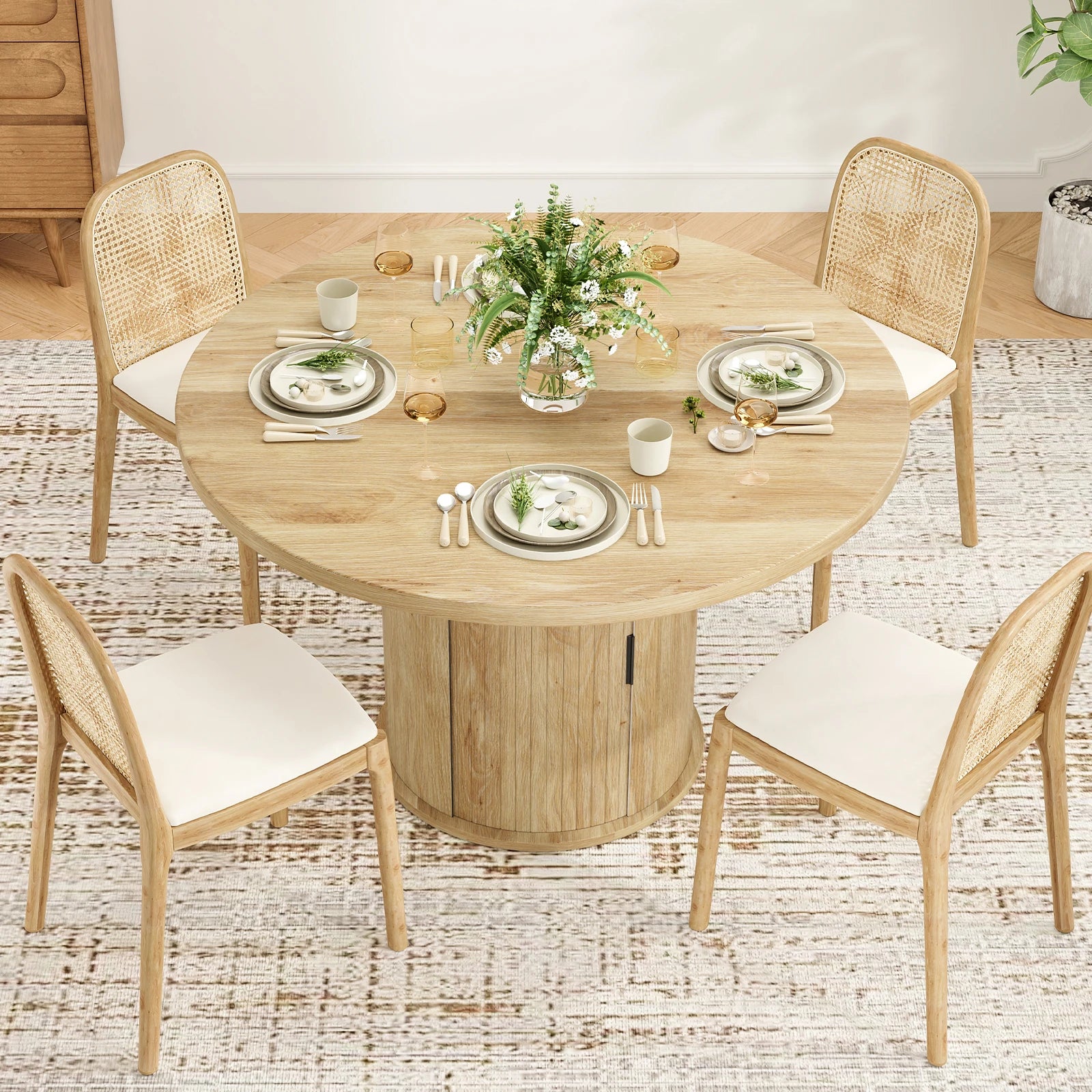 43" round Dining Table for 4 People, Small Wood Kitchen Table with Sturdy Metal Base, Modern round Dinner Table, Easy Assembly