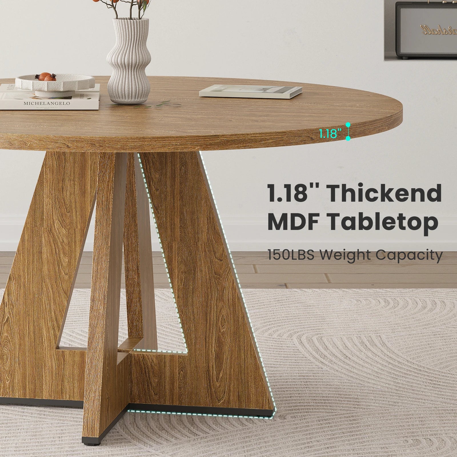 47" round Dining Table for 4-7, Modern Wood Table with Sturdy Metal Base, Large round Kitchen & Dinner Table, Easy Assembly