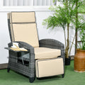 Outdoor Recliner Chair with Adjustable Backrest, Cushion, Khaki