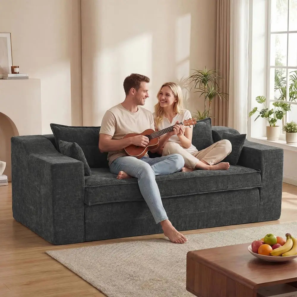 70 Oversized Loveseat Sofa Couch, 3 in 1 Boneless Couch with 4 Pillows, Convertible Sofa Bed Pull Out Couch for Living Room Apa