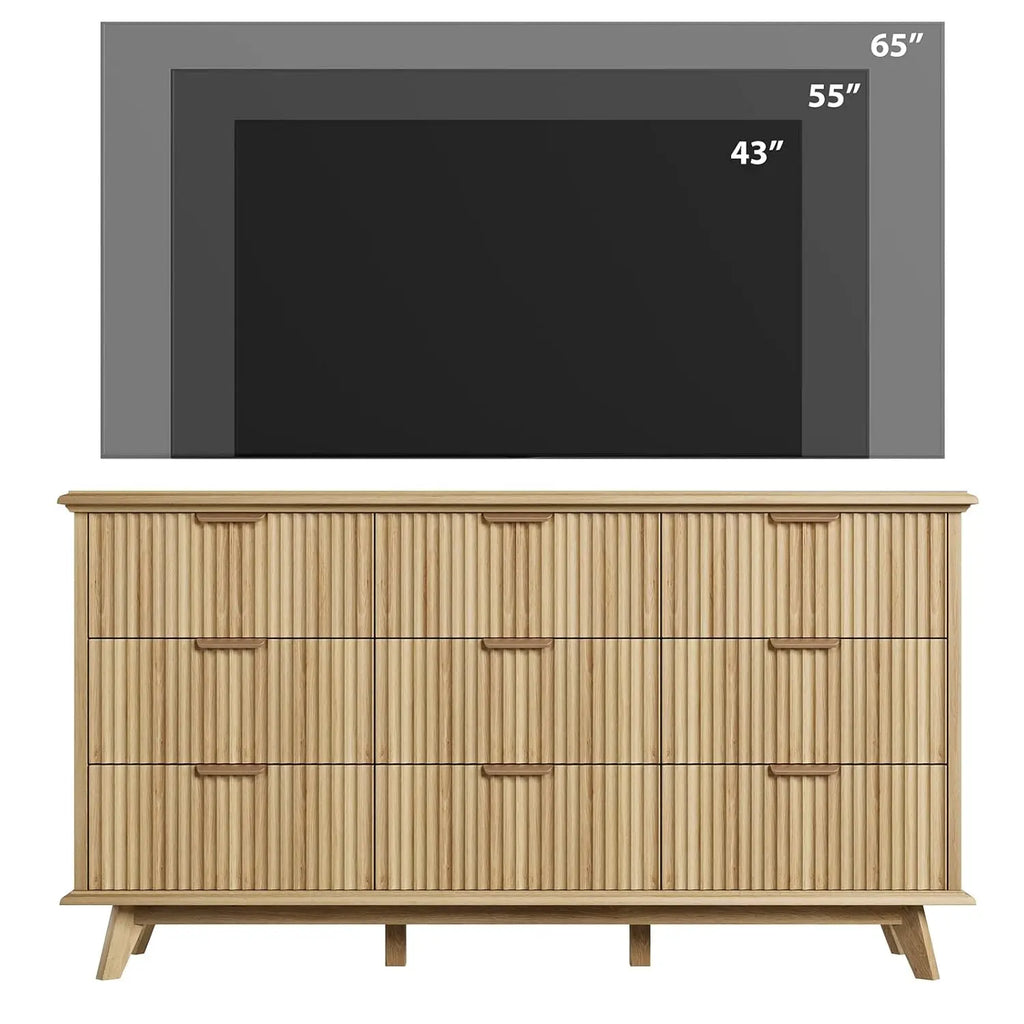 Fluted 9 Drawers Dresser, 59.1" Wide Modern Chest of Drawers with Metal Handle, Large Dresser TV Stand, Wood Drawer, Customized