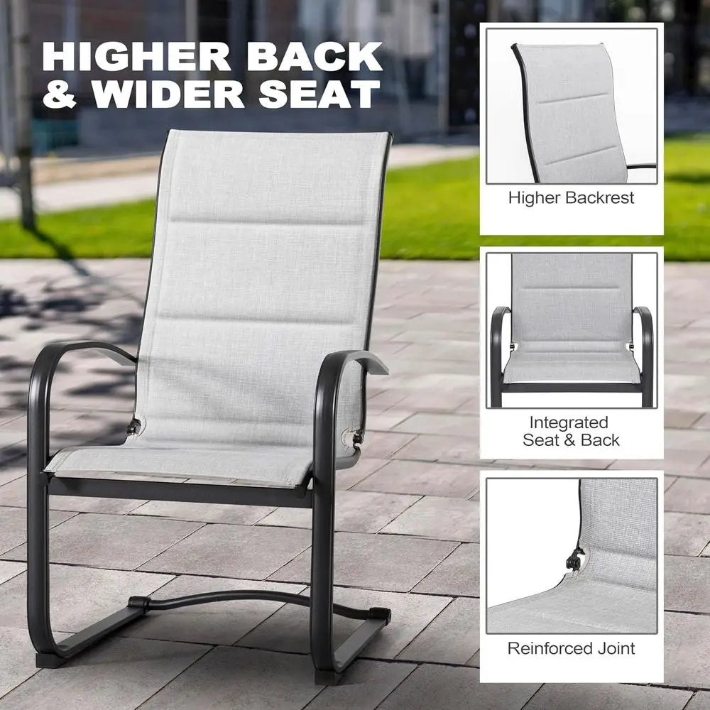 All-Weather Padded Textilene Outdoor Dining Chair Set of 4 with Spring Motion and High Back, Gray