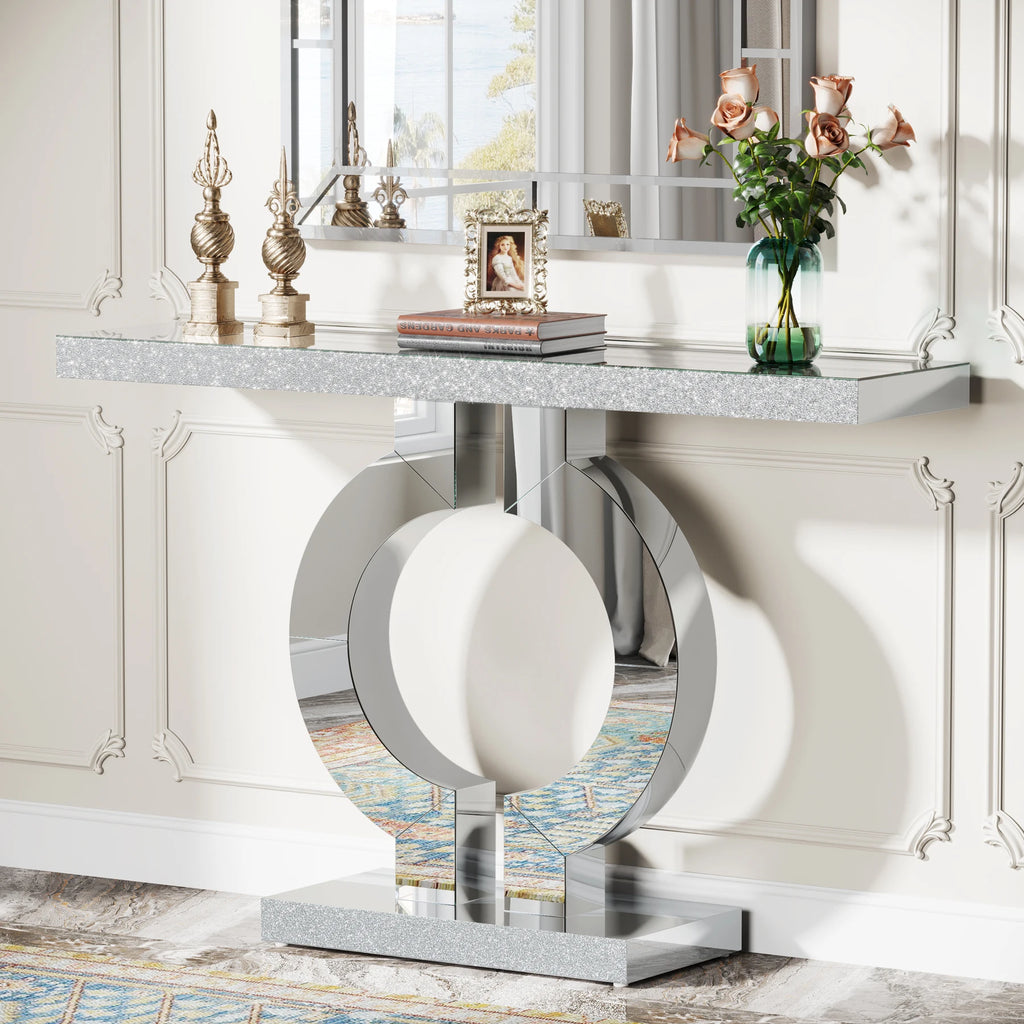 43.3-Inch (110Cm)Mirrored Console Table, Modern Entryway Table with Thickened Mirror Finish Tabletop
