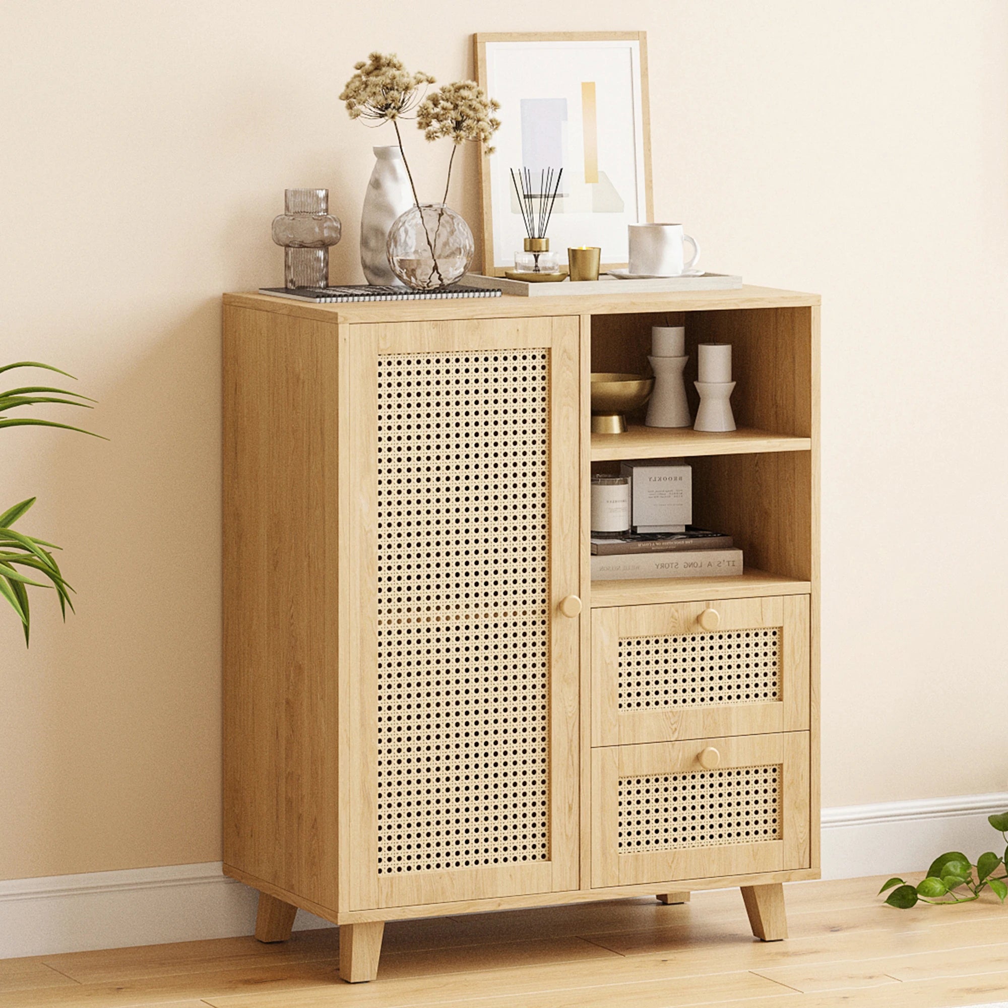 47" Sideboard Cabinet with Wine Racks, Buffet Table with Storage, Wine Bar Furniture for Dining Room, Kitchen, Living Room
