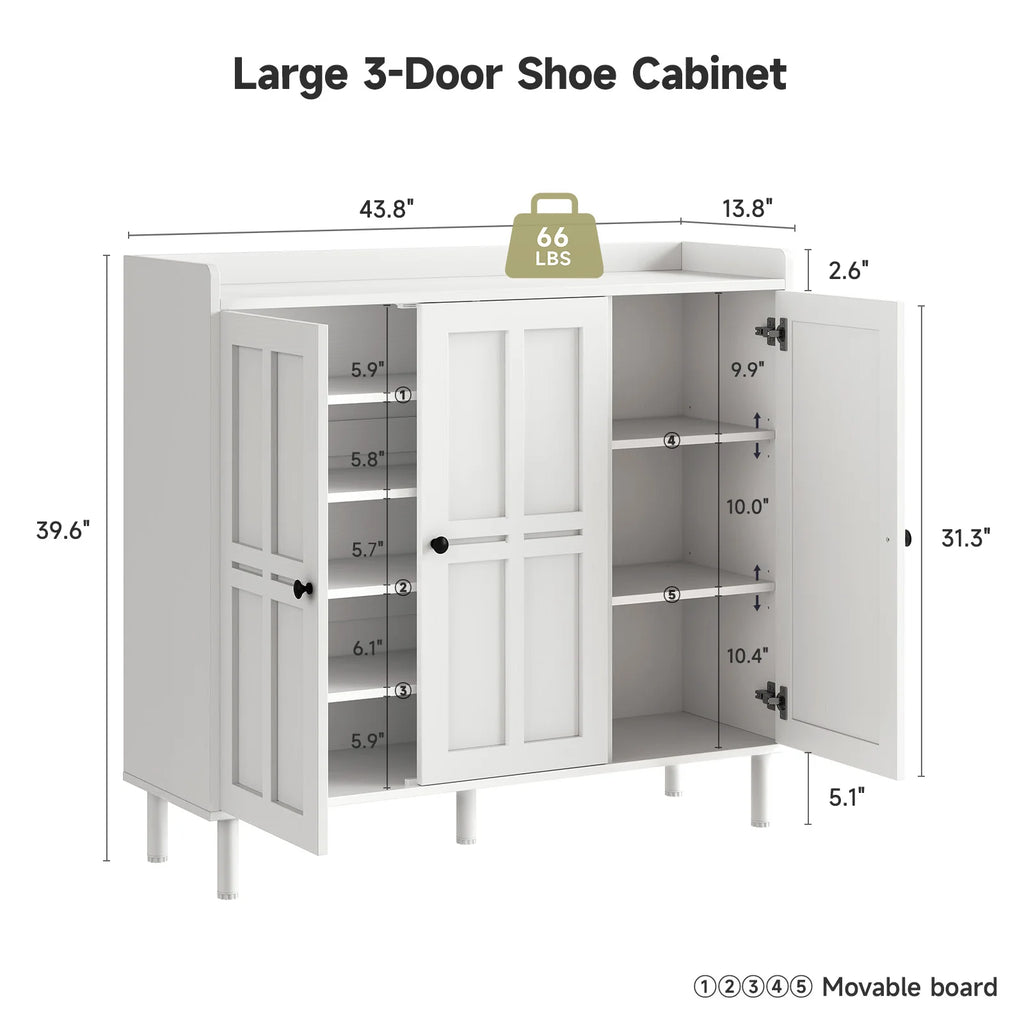 Shoe Cabinet with 3 Doors, 30 Pairs Shoe Storage Cabinet , 40 Inch Fammhouse Shoe Rack Shoe Organizer Cabinet for Entpway