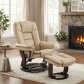 Swivel Recliner Chair with Ottoman, Beige PU Leather – 360° Reclining Lounge Chair