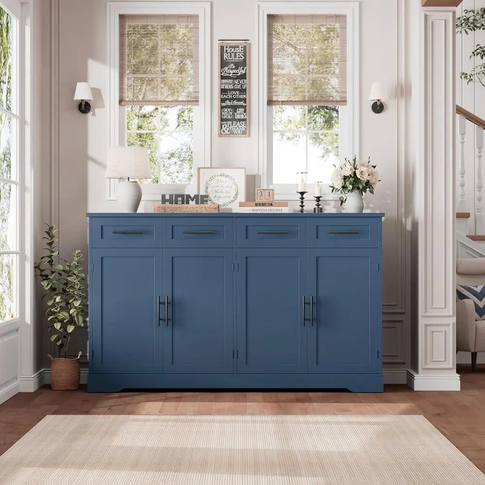 60 High Large Sideboard with Storage, 36 Tall Kitchen Buffet Cabinet with 4 Drawers, Elegant Coffee Bar Cabinet with Black Handl