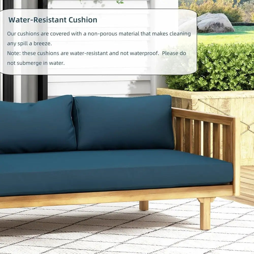 3-Seater Acacia Wood Daybed with Water-Resistant Cushions for Outdoor Patio and Garden, Blue