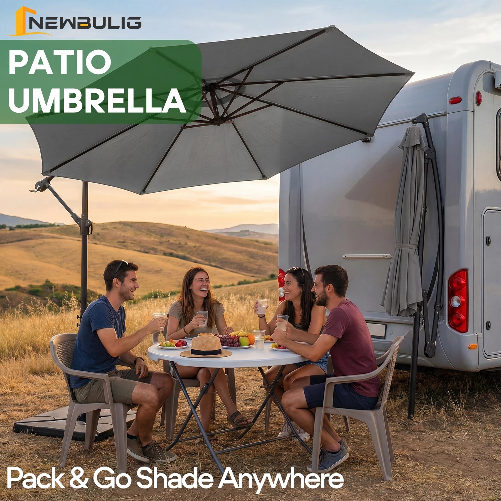 10FT Cantilever Patio Umbrella with Base – Outdoor Offset Umbrella with UV Protection
